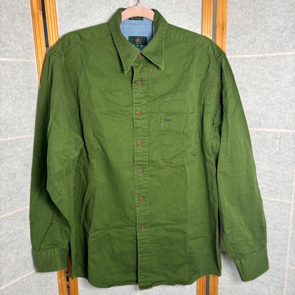 Club Room Mountain Twill Mens Green Long Sleeve Button Up Shirt Size M Cotton